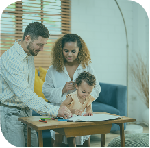Happy family drawing together at a table. Clairs Keeley Lawyers offers Perth families estate planning, wills, and family law advice. Group-25